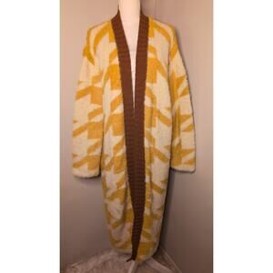Rehab Lab fuzzy hounstooth floor length duster sweater cardigan
